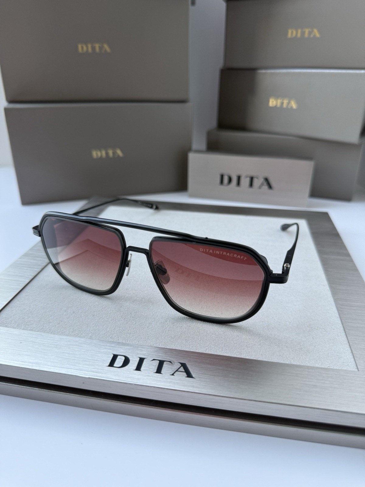 Dita Intracraft Dts165-A-02 Matte Black Iron Burgundy Gradient Lens Sunglasses